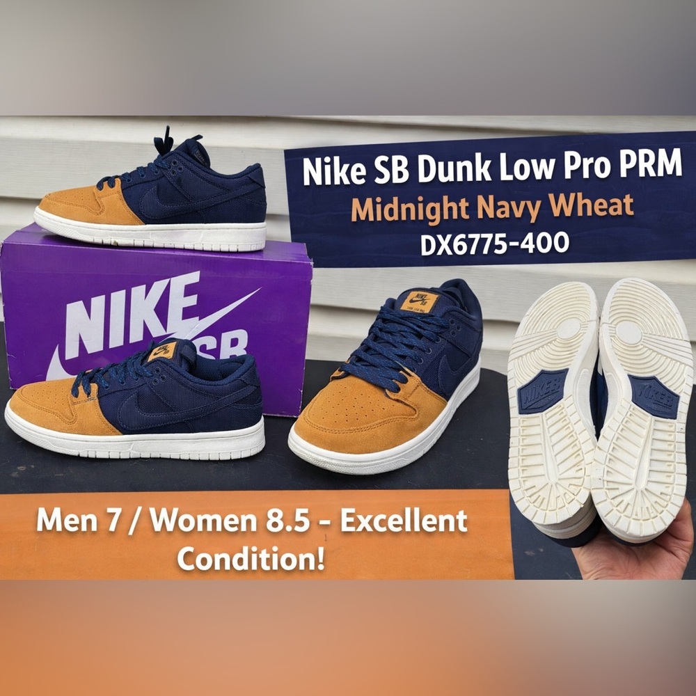 Nike SB Dunk Low Pro PRM Midnight Navy Wheat DX6775-400 Men 7 Women 8.5